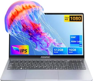 ACEMAGIC Ordenador Portátil,16GB DDR4 512GB SSD Expansión 2TB,1920 * 1080,15,6 Pulgadas Portátil In-Tel N95 CPU,WiFi6,BT5.0,Gaming Ordenador(Plata)