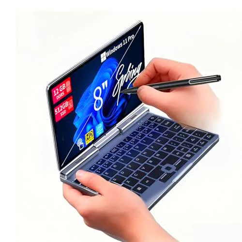 KOOFORWAY Mini portátil 2 en 1 de 8 pulgadas, pantalla táctil giratoria HD