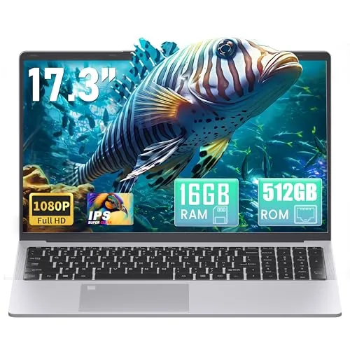 Fsjun Ordenador portátil de 17,3 pulgadas FHD IPS con Quad-Core N5095