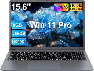 Ordenador Portátil 15,6 Pulgadas Celeron N5095 2,9 GHz Win11 Pro 8GB 256GB SSD Expansión 1TB 5G WiFi 1920x1080 FHD BT4.2 HDMl USB 3.0 Portatil con Ratón Inalámbrico y Teclado Español Membrana