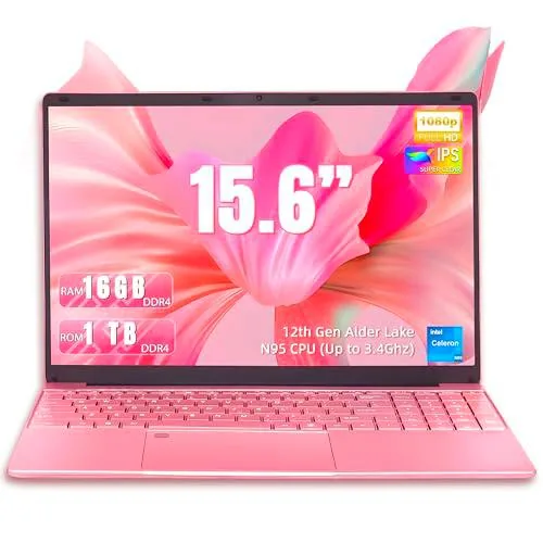 Amita Ordenador portátil rosa de 15,6", 12.Gen N95 (hasta 3,4 GHz)