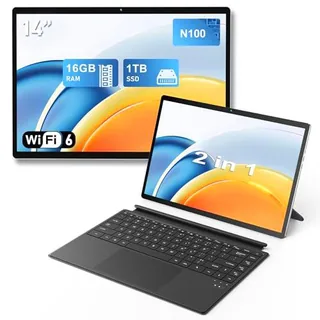 FUNYET Portátiles 2 en 1, Win 11 PC Laptop de 14"，Procesador N100 16GB RAM 1TB SSD Laptop
