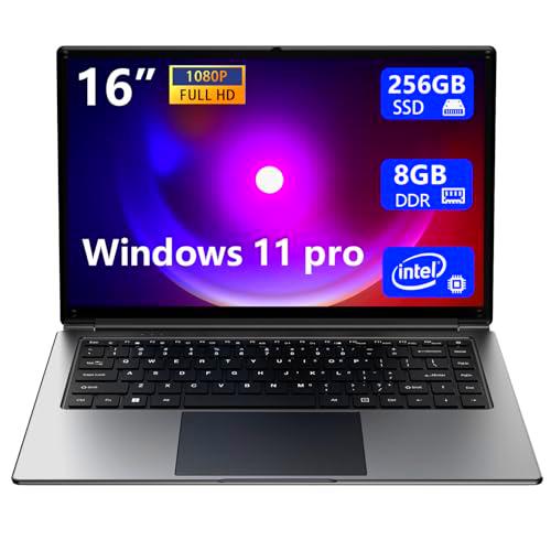 Ordenador Portátil de 16 pulgadas,portátil portátil con 8GB DDR y 256GB SSD,expandible a 1TB.Procesador Pentium de cuatro núcleos hasta 2,64GHz.Batería de 9000 mAh Interfaz USB 3.0.WiFi de doble banda
