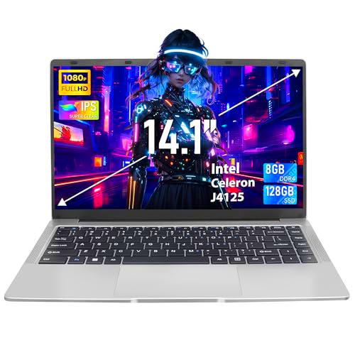 Ordenador portátil plateado de 14 pulgadas, pantalla IPS FHD