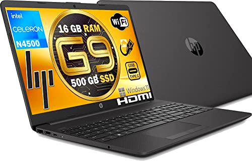 HP Ordenador portátil nuevo modelo 2022 G9 PC portátil Intel N 4500 16 GB RAM SSD Pci Nvme de 500 GB pantalla 15,6 antirreflectante 3 usb HDMI LAN wi-fi win 11 Pro