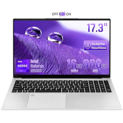 LONGEVINCE Ordenador portátil de 17,3 pulgadas, 16 GB de RAM + 960 GB SSD