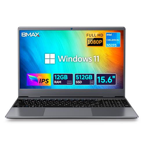 BMAX Ordenador Portátil 15,6 Pulgadas, 12GB RAM 512GB SSD Windows 11 Pro PC Portátil