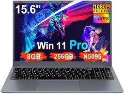 Ordenador Portátil 15,6 Pulgadas Celeron N5095 2,9 GHz 8GB 256GB SSD Expansión 1TB 5G WiFi Win11 Pro 1920x1080 FHD BT4.2 HDMl USB 3.0 Portatil con Ratón Inalámbrico y Teclado Español Membrana