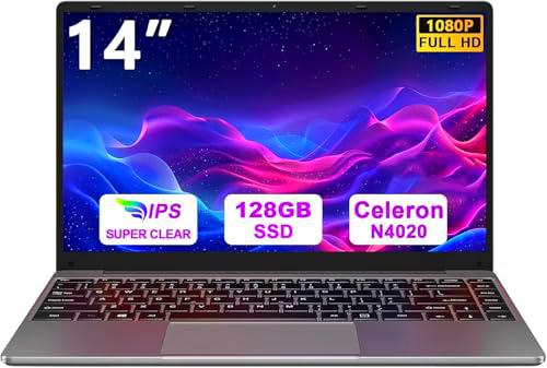 bvate Ordenador portátil Win11 N4020 Up to 2.8Ghz 128GB Admite expansión SSD 1TB 14&quot; Portátiles FHD BT4.2 5G WiFi BT4.2 Mini Puerto Multimedia con ratón inalambrico &amp; Pegatinas Teclado Español-Gris