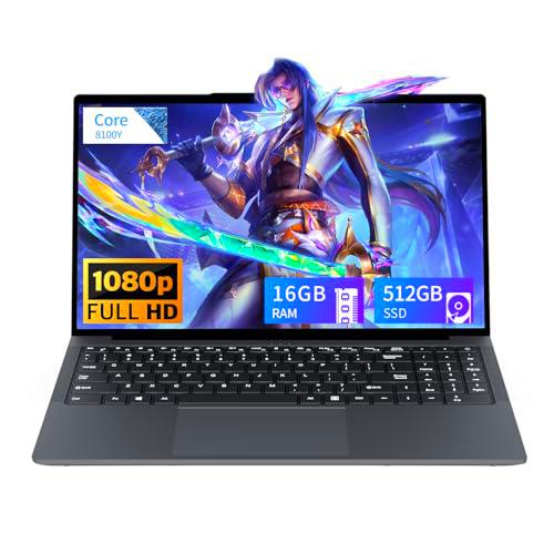 Tunhail Ordenador Portatil 15,6 Pulgadas, Portatil Gaming 16GB RAM 512GB SSD