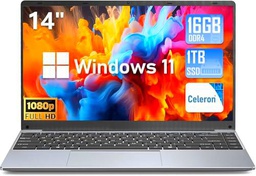 FUNYET Ordenador Portatil, N5095 (hasta 2,9 GHz), 16GB RAM 256GB SSD Win11 Pro 14.1" IPS FHD 1920 * 1080 PC Portatil