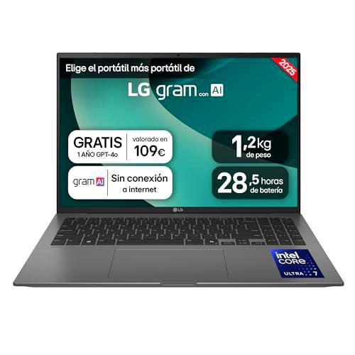 LG gram 16Z90TL-G.AU88B Ordenador Portátil 16 Pulgadas Intel Core Ultra7 258V