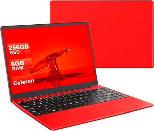 Ordenador Portátil 14" 256GB SSD N4020(Hasta 2.8Ghz) Win 11 1920x1080 FHD Mini Puerto Multimedi Dual 5G WiFi BT4.2 Soporta 1TB SSD Expansión con Ratón Inalámbrico para Trabajo-Estudio-Aprendizaje-Rojo