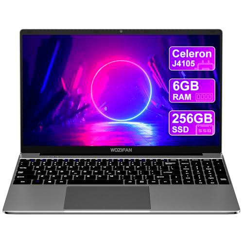 2025 Ordenador portátil 15.6&quot; Celeron J4105 Up to 2.5Ghz 6GB 256GB SSD Admite expansión Win 11 Portátiles 1080P FHD 5G WiFi BT 4.2 Mini HD-MI con ratón inalambrico &amp; Pegatinas Teclado Español-Gris