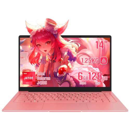 Ordenador portátil ultra delgado de 14 pulgadas | Procesador Celeron J4105 | 6 GB DDR4 RAM | Windows 11 Pro | Teclado italiano con protector incluido | Ideal para estudio y trabajo (6 + 128 GB)