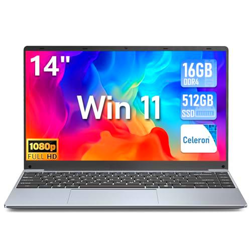 FUNYET Ordenador Portatil, N5095 (hasta 2,9 GHz), 16GB RAM 512GB SSD Win11 Pro 14.1" IPS FHD 1920 * 1080 PC Portatil