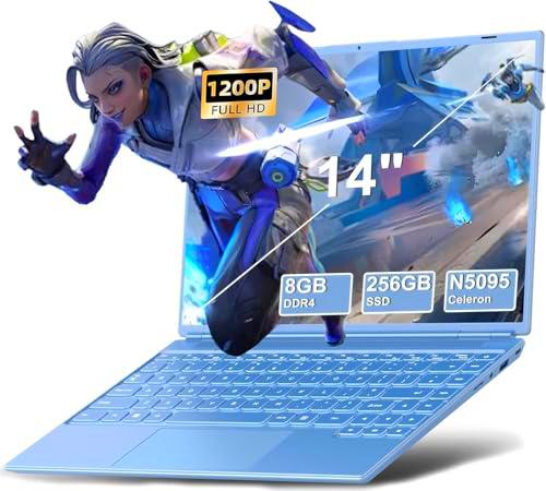 AOCWEI - Ordenador portátil Win 11 14 pulgadas, 8GB RAM 256GB SSD Celeron N5095 (hasta 2,9 GHz) PC 4 núcleos con ventilador 1920 x 1200 Pantalla FHD 2K compatible con WiFi dual 1 TB SSD Expand-Bleu
