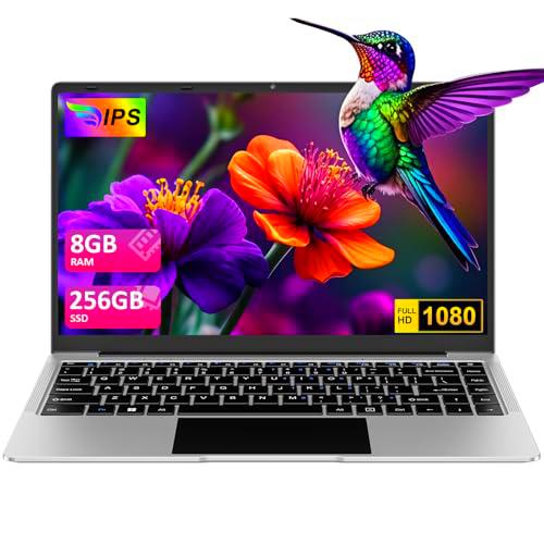 2025 Ordenador Portátil 14" Win11 8GB 256GB SSD Soporte 1TB SSD Expansión Portátil 2.4G+5G WiFi BT 4.2 USB HDMI 1920x1080 FHD con Ratón Inalámbrico y Teclado Español Membrana