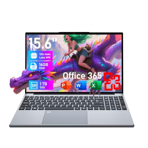 Ordenador portátil 15,6", PC Portátil con 16G RAM+1TB SSD,Office 365 Portátiles Con 12th Gen-N95 Processor