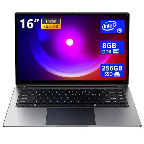 Morostron - Ordenador portátil de 16 pulgadas, 8 GB DDR y 256 GB SSD ampliable a 1 TB
