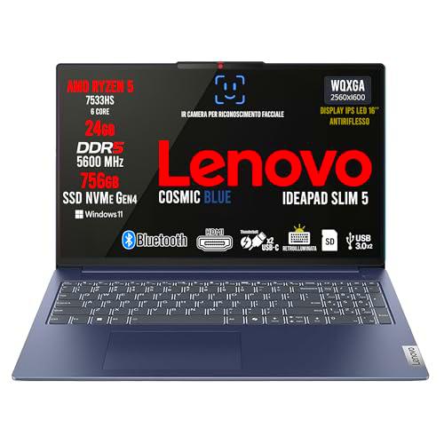 Lenovo Ideapad Slim5 PC portátil, Notebook Amd Ryzen5 7533HS