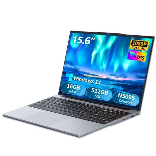 PC Portátil Win 11, 15.6 Pulgadas Ordenador Portatil 16Go LPDDR4 RAM 512Go SSD