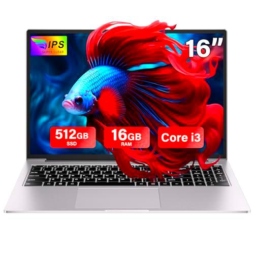 PC portátil Gaming 16 GB RAM 512 GB 1 TB SSD expansión Core i3 (hasta 3,2 GHz) Notebook 16 pulgadas Ordenador portátil 1920 x 1200 IPS UHD 5G WiFi con ratón y pegatinas para teclado italiana-plata
