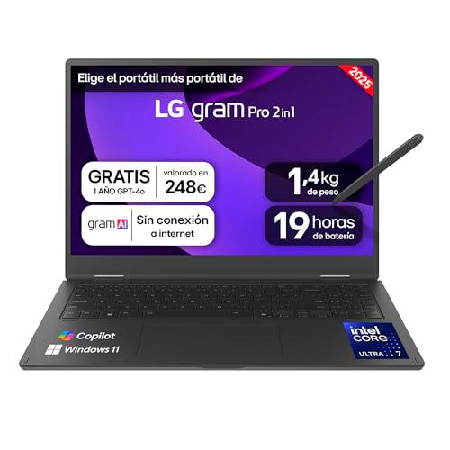 LG gram 16T90TP-K.AD88B Ordenador Portátil Convertible 16 Pulgadas Intel Core Ultra7 255H