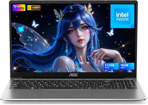 AOC 2025 Ordenador portátiles 15,6 Pulgadas,Twin Lake N150 (hasta 3,6 GHz) 16 GB RAM DDR4 SSD 512 GB 3*USB3.2,WiFi, BT5.0