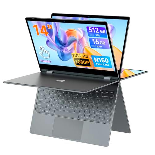 BMAX Ordenador Portátil Intel N150 (hasta 3,6 GHz) Pantalla Táctil 14 Pulgadas Laptop 16GB RAM 512GB SSD PC Portatil Teclado Retroiluminado BT5.0