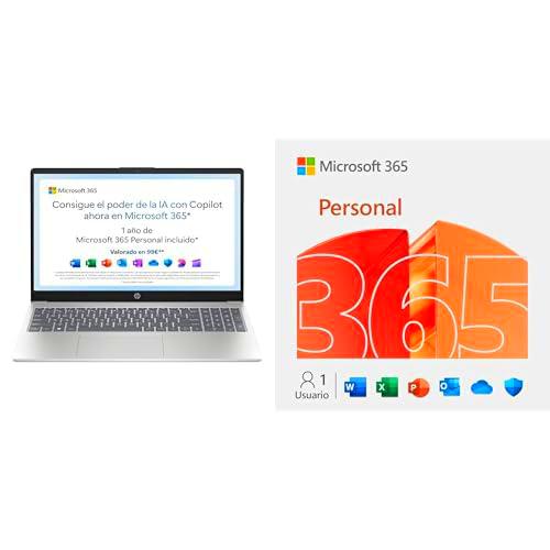 HP 15-fd0186ns | Ordenador portátil 15.6" FHD | Intel N100 | 4GB RAM | 128GB UFS | Windows 11 | QWERTY Español + Microsoft 365 Personal | 12 Meses | Apps Office con IA