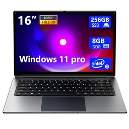 Waxuor - Ordenador portátil de 16 pulgadas, 8 GB DDR y 256 GB SSD ampliable a 1 TB