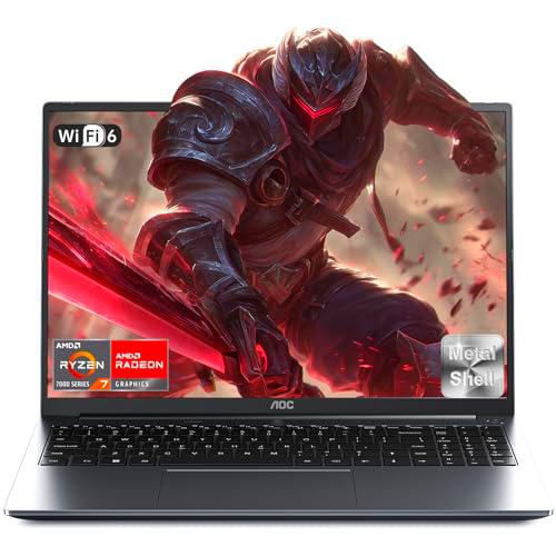 AOC Ordenador portátil Gaming AMD Ryzen 7 7735HS (hasta 4.75Ghz) DDR5 4800Mhz 16GB RAM 512GB SSD Extensiones 4TB Carcasa de Metal,Tastiera Retroilluminata