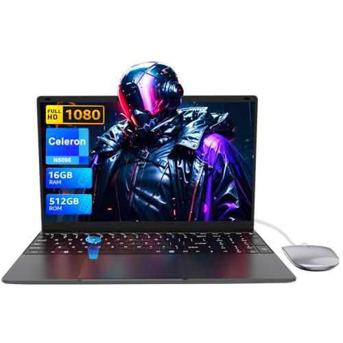 PINSTONE PC Portátil de 15,6" 16GB RAM, LPDDR4, 512GB SSD Ordenador Portatil procesador Celeron N5095 Laptop PC Touch ID