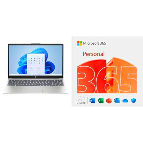 HP 15-fd0187ns | Ordenador portátil 15.6" FHD | Intel N100 | 8GB RAM | 256GB SSD | Windows 11 | QWERTY Español + Microsoft 365 Personal | 12 Meses | Apps Office con IA