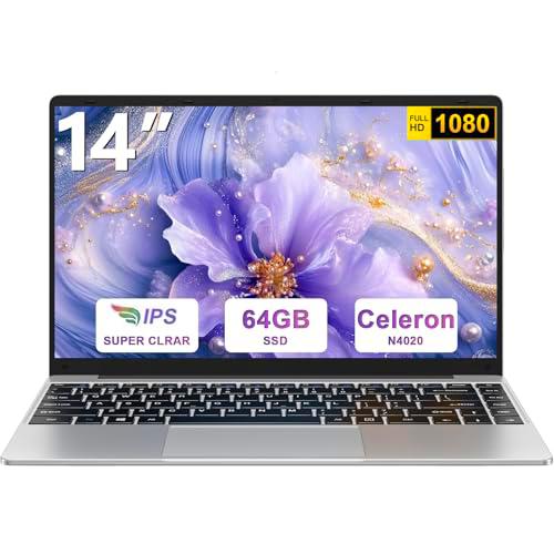 bvate Ordenador portátil Win10 N4020 Up to 2.8Ghz 64GB Admite expansión SSD 1TB 14" Portátiles FHD BT4.2 5G WiFi BT4.2 Mini Puerto Multimedia con ratón inalambrico &amp; Pegatinas Teclado Español-Plata-A