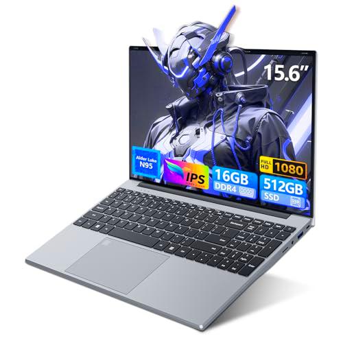 Ordenador Portátil 15.6 Pulgada Cuatro Núcleos N95 Procesador (hasta 3.4 GHz) 16GB DDR4 512GB SSD PC Portátil Oficina De Estudiantes con Win 11 Touch ID WiFi BT HDMI USB 3.0 Teclado De Tamaño Completo