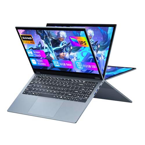 15,6 Pulgadas 2 en 1 Juegos Ordenador Portátil con Pantalla Táctil Procesador