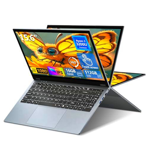 15,6 Pulgadas Ordenador Portátil 2 en 1, Ryzen 3 3200U procesador 16 GB RAM 512 GB SSD Laptop