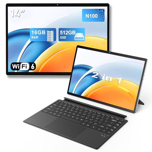 FUNYET Portátiles 2 en 1, Win 11 PC Laptop de 14"，Procesador N100 16GB RAM 512GB SSD Laptop