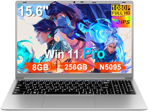 Ordenador Portátil 15,6 Pulgadas Celeron N5095 2,9 GHz Win11 Pro 8GB 256GB SSD Expansión 1TB 5G WiFi 1920x1080 FHD BT4.2 HDMl USB 3.0 Portatil con Ratón Inalámbrico y Teclado QWERTY Inglés