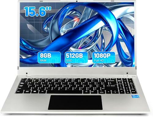 Hcjip Ordenador Portátil 15,6 Pulgadas, 8GB DDR4 512GB SSD Laptop