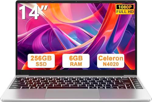 Ordenador Portátil 14 Pulgadas Win 11 con 5G WiFi,6GB RAM 256GB SSD Expansión SSD 1TB（Up to 2.8Ghz） BT4.2 3.0 Transmisión Puerto 1920x1080 Portátiles FHD Buenos &amp; Mini Puerto Multimedia-Plata-A