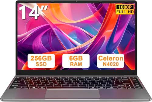 Ordenador Portátil 14 Pulgadas Win 11 con 5G WiFi,6GB RAM 256GB SSD Expansión SSD 1TB（Up to 2.8Ghz）,BT4.2 3.0 Transmisión Puerto 1920x1080 Portátiles FHD Buenos &amp; Mini Puerto Multimedia -Gris-B
