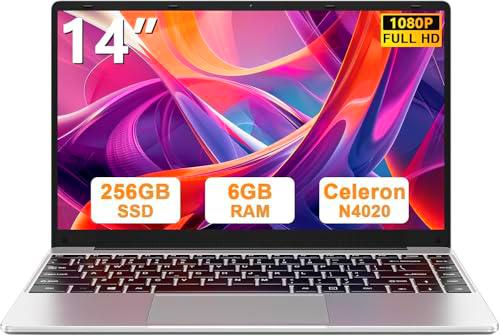 Ordenador Portátil 14 Pulgadas Win 11 con 5G WiFi,6GB RAM 256GB SSD Expansión SSD 1TB（Up to 2.8Ghz） BT4.2 3.0 Transmisión Puerto 1920x1080 Portátiles FHD Buenos &amp; Mini Puerto Multimedia-Plata-C