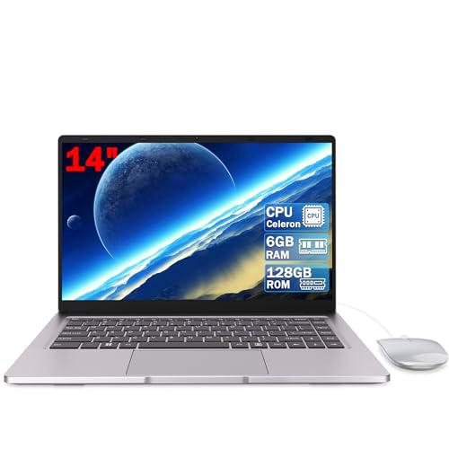 PINSTONE Celeron N4000 (hasta 2,6 GHz) 6 GB RAM 128GB SSD 1366x768 Dual Core PC Portable 11PRO Laptop 5G WiFi Mini HDMI AZERTY Teclado Color Plata