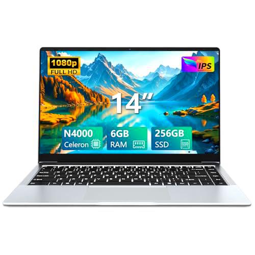 Ordenador Portátil 14,1 pulgadas, PC Portátil SSD 256 GB RAM 6 GB Procesador Celeron N4000