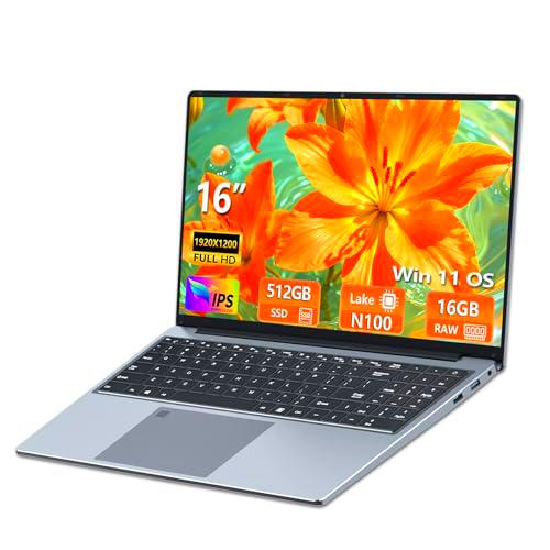 Ordenador Portátil 16 Pulgadas, Win 11 PC Portátil 16GB RAM 512GB SSD