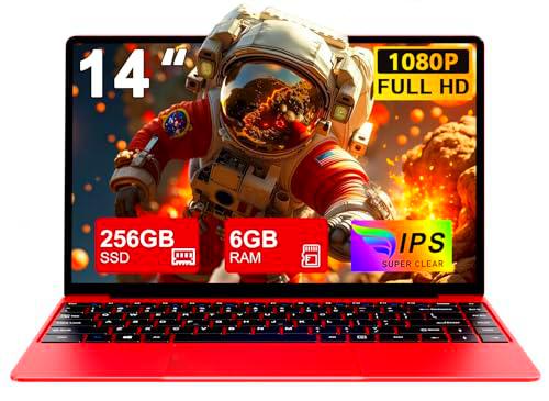 Ordenador portátil Win11 Notebook 14 pulgadas 6GB 256GB SSD Expansion 1TB -Rojo