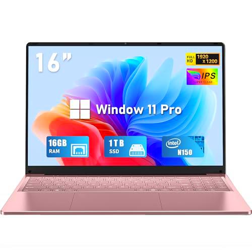 FUNYET Ordenador Portátil 16 Pulgadas 16GB RAM 1 TB M.2 SSD Expansión 1TB Portátil 4 Cores Celeron N150 hasta 3.6 GHz Win 11 Laptop FHD 1920x1200 USB 3.0 BT 5.0 WiFi 5 Mini-HD Teclado Retroiluminado